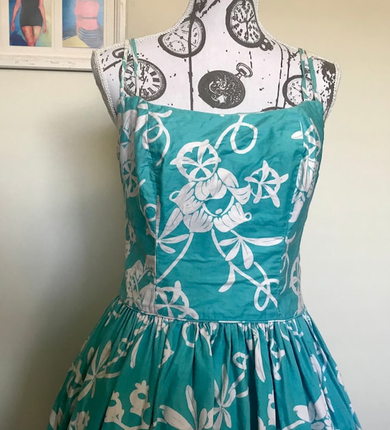 Vintage 1960s Aqua Hawaiian Sun Dress