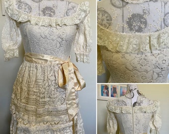 Vintage 1970 romántico vestido de estilo victoriano boho vestido de novia