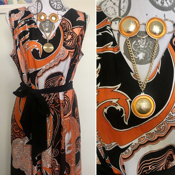 Vintage boho glam 1960s swirl maxi dress