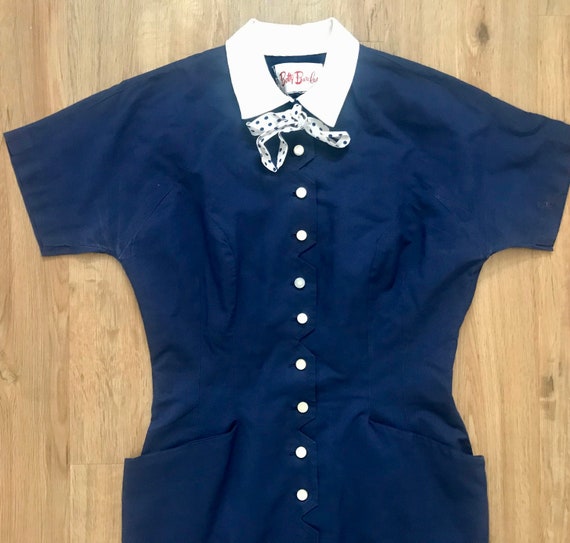 Vintage 1950s Betty Barclay Navy Wiggle Dress