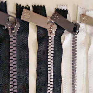 One Dozen 12 Mirror Finish Fashion Zipper Black tape with Gunmetal Teeth Pull image 1