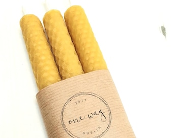 Handmade Irish Beeswax Dinner Candles - pack of 3. House warming/new home gift/Thank You gift