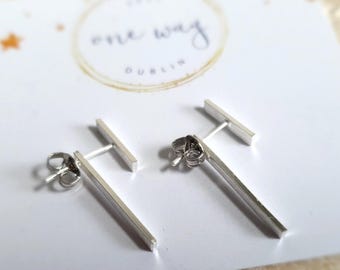 Back Front Flat Bar • 925 Sterling Silver Stud Earring. Mix Match, minimal stud earrings
