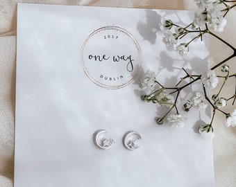 Cosmic Crescent Moon and Star 925 Sterling Silver Stud Earrings. Beautiful celestial gift