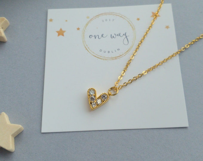 Featured listing image: Mini Love Heart Zircon Charm Necklace. 24K Gold, 18" Chain, Handmade in Dublin. Minimal Style