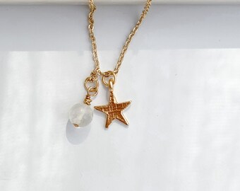 Falling Star Gold Charm, Handmade Semi-precious gemstone Necklace. 18" chain. Gift for friend/wife/girlfriend/Mum/Christmas Gift Idea