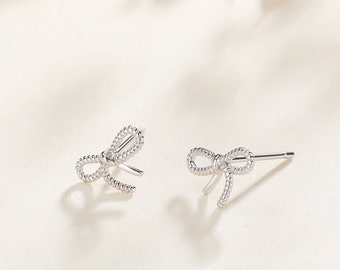 Delicate Knotted Bows   • 925 Sterling Silver Stud Earrings. Beautifully detailed.