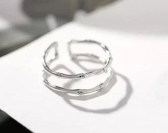 Bamboo Double Layer adjustable 925 sterling silver ring.