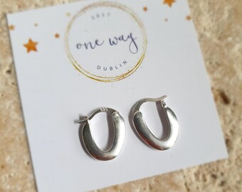 Curvy Oval Hoop - 925 Sterling Silver Matt Stud Earrings. Modern earring gift for her/friend/girlfriend/mother/birthday