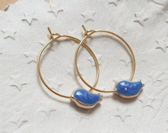 Summer Bird 24k Gold plated charm 20mm hoops. Handmade, gift for her/Mum/friend/wife/girlfriend