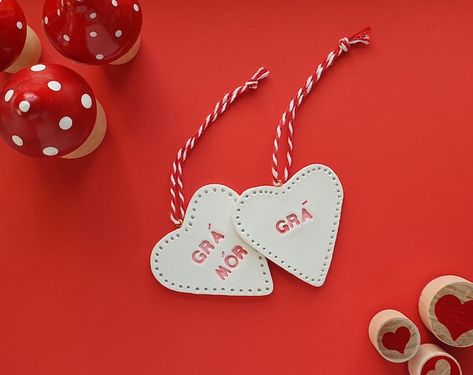 Featured listing image: Minimal Handmade Scandi style Heart. Grá/Love/Grá Mór, Gaeilge. Christmas decoration/gift tag/keepsake.