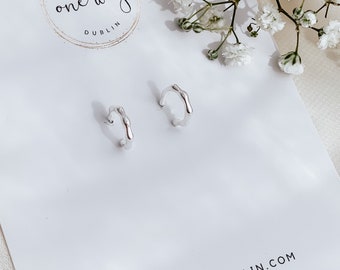 Bamboo Semi Hoop •  925 Sterling Silver Earrings. gift/friend/wife/girlfriend/mother