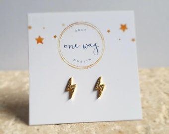 Lightening Strikes Stud Earrings• 18K Gold Zircon on 925 Sterling Silver. Cool gift /friend/girl/wife/girlfriend.