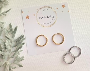 Rope Twist 15mm Hoop Earrings. 925 Sterling Silver and 18K Gold Plated . Layering, mix match earrings. Gift/for her/girlfriend/friend/Mum.