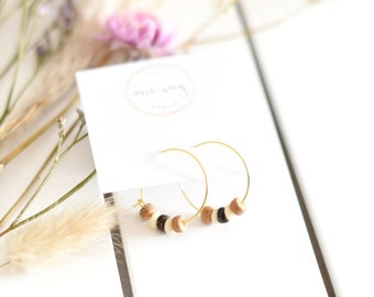 Natural Wood Shell Bead 24K Gold plated hoop earrings. Handmade. gift/friend/mum/girlfriend/wife/Mothers Day