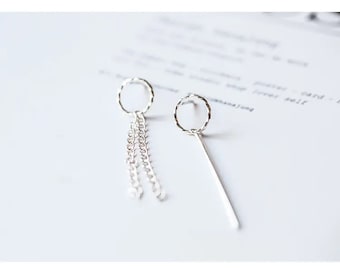 Asymmetric Circle Mix Match Drop Earrings. 925 Sterling Silver. Perfect layering stud earrings