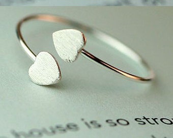 Minimal Heart adjustable 925 sterling silver ring. Stacking Layer Ring. Love/Valentines/Friendship