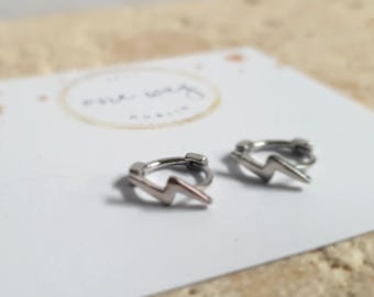 Lightening Bolt Mini Huggie Hoops • 925 Sterling Silver Earring. Mix match layering earrings, gift, friend/girlfriend/Mum.