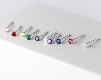 Tiny 2mm Rhinestone Round Studs. 925 Sterling Silver. Dainty Perfect gift for girl, friend, mother, bridesmaids, friend. Birthstone colours