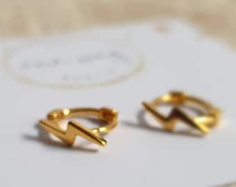 Lightening Bolt Mini Huggie Hoops • 18K Gold plated on 925 Sterling Silver Earring. Mix match layering earrings, gift, friend/girlfriend.