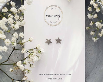 Magic Mini Stars • Brushed 925 Sterling Silver Stud Earrings. Modern cosmic gift idea.