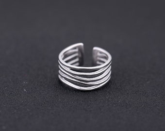 Multi Strand Layer Band - adjustable - 925 sterling silver ring. Minimal layer stacking ring