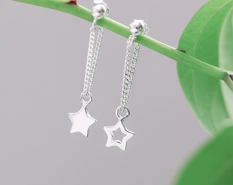 Star Drop Stud earrings, asymmetric 925 Sterling Silver Stud Earrings. Minimal /friend/girlfriend/mother/gift for her