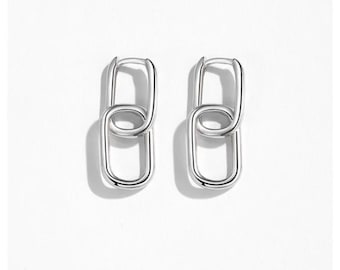 Oval Drop Hoop Earrings. 925 Sterling Silver. Minimal style hoops, Layering, mix match earrings. Gift/for her/girlfriend/friend/Mum
