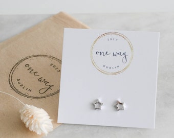 Mini Outline Stars • 925 Sterling Silver Stud Earrings. gift/friend/wife/girlfriend/mother/love