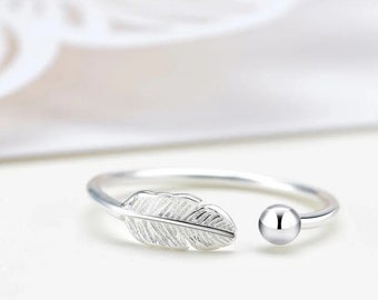 Angel Feather adjustable 925 Sterling Silver Ring. Delicate stacking ring, gift idea