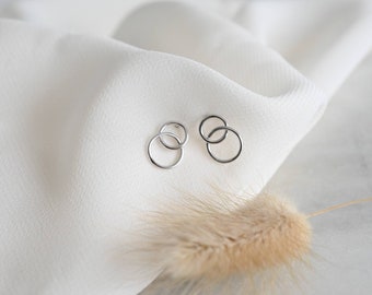 Double Circle Drop Stud Earring, 925 sterling silver, minimal earrings. Gift for her/friend