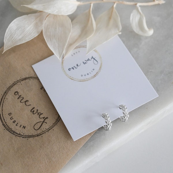 Leaf Huggie Hoop Earrings. 925 Sterling Silver. Layering, mix match earrings. Gift for her/girlfriend/friend/Mum