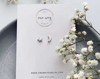 The Moon and Stars 925 Sterling Silver Stud Earrings /gift/friend/girlfriend/mother/Mothers Day