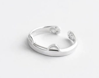Cat Ears and Paws • Adjustable stacking layering ring • 925 Sterling Silver • gift
