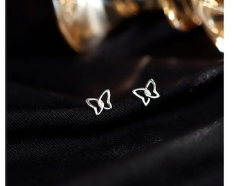 Dainty Small Butterfly Twist Stud Earrings. 925 Sterling Silver.