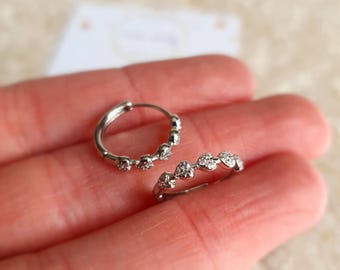 Heart Zircon Huggie Hoops • 925 Sterling Silver Earrings, 15mm. Mix Match, gift, friend/girlfriend/Mum/Love