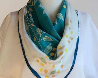 Sunshine Acacia hand painted silk twill scarf