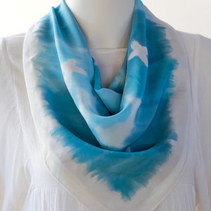 Oceanic Shimmer hand-painted square silk scarf