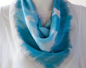 Blue Silk Scarf, Hand Painted Scarf, Blue, White. 22