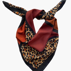 Fiery Feline leopard print large silk square scarf, silk scarf top