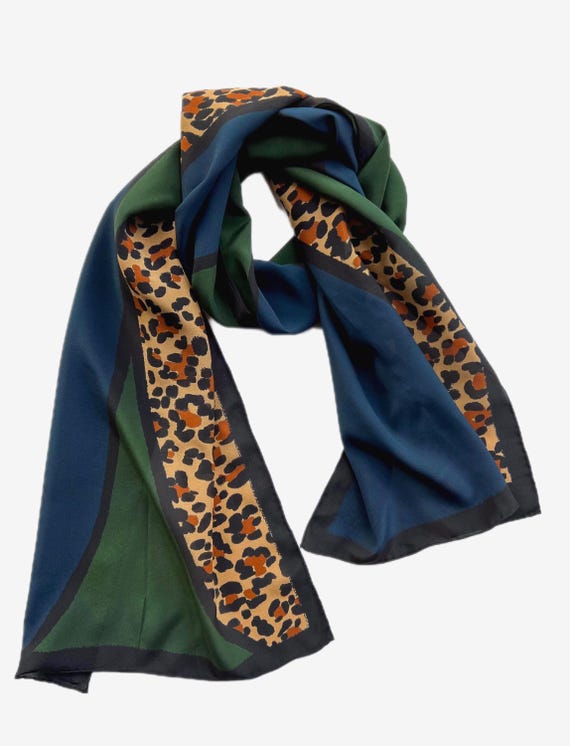Midnight Leopard Print Long Silk Scarf. - Etsy Israel display picture 3