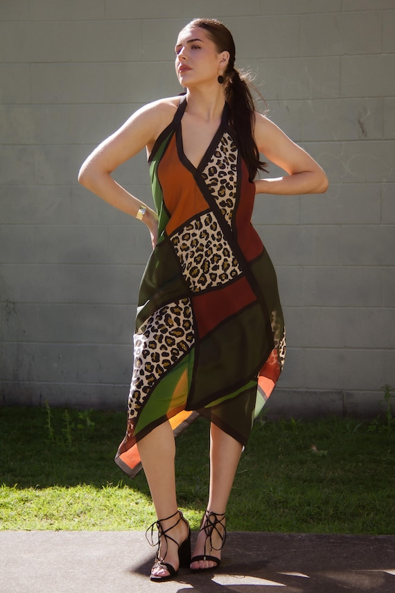 leopard halter dress Riva Ruffled Slit Print Maxi ALSORA MIDDLE AGEBrand Name Leopard Print Halter Silk Resort