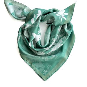 Sage Frost- Large square twill silk scarf in sage green