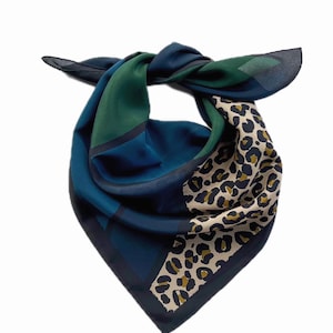 Midnight Rosette Leopard print silk scarf- square foulard