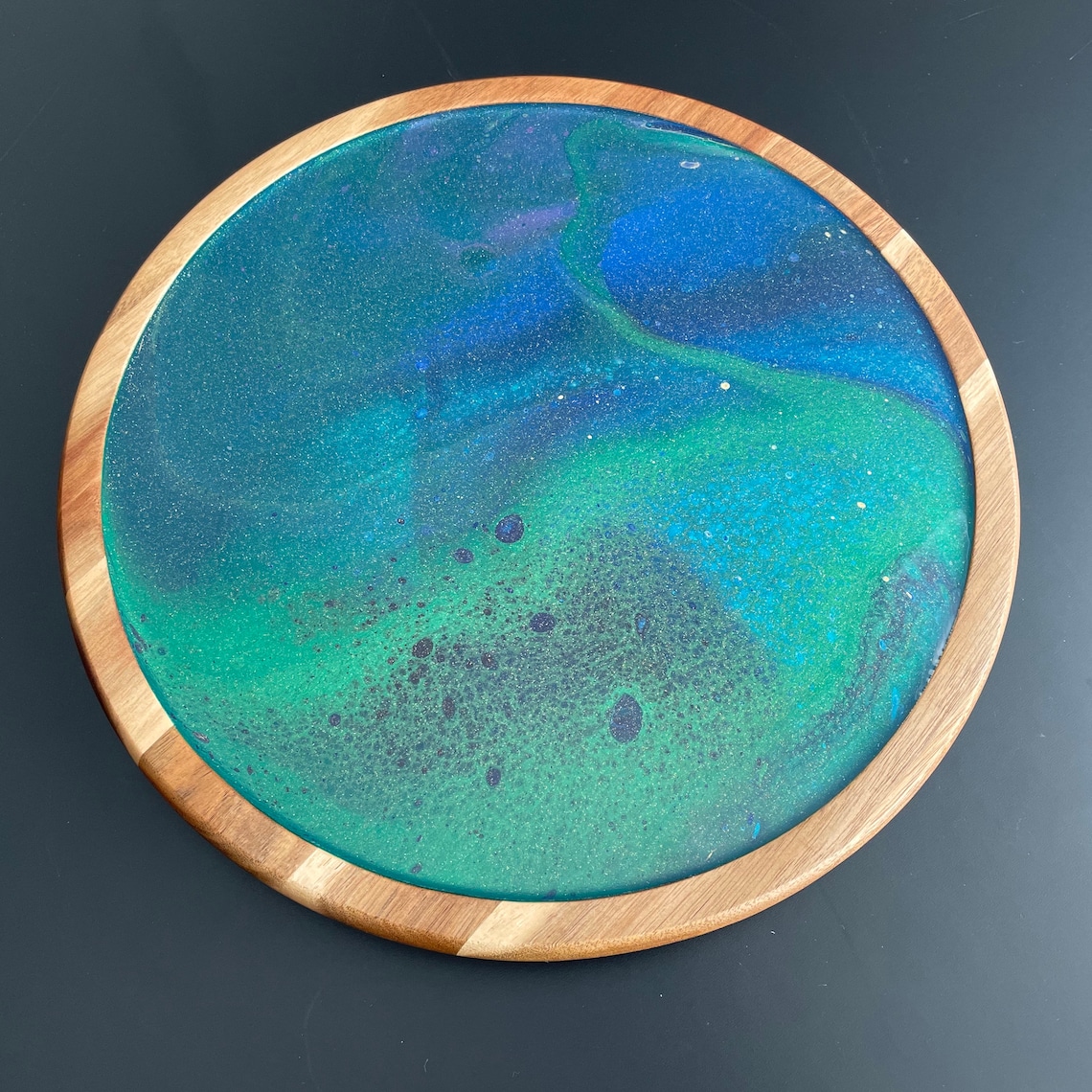 Acacia Wood Lazy Susan Acrylic Pour Painting with Glitter and Etsy