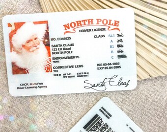 Santa Claus License, Lost Driving License, Santa's Sleigh, Santa License, Santa Driving License, Uv printed Design, Physical design