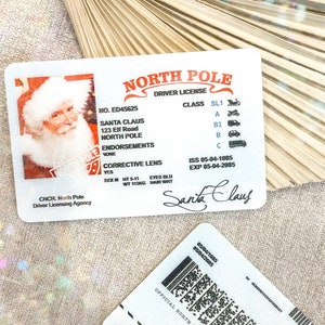 Permis père Noël, Permis de conduire perdu, Traîneau du père Noël, Permis père Noël, Permis de conduire père Noël, Impression UV, Design physique