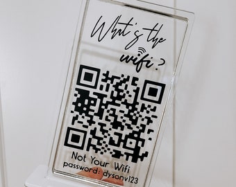 WiFi Password Sign, Personalized Wifi Network Sign for Guests, Custom mini Sign for Airbnb, VRBO, Vacation Rental, Acrylic QR Sign