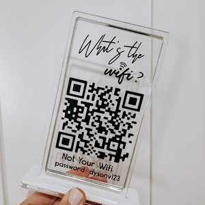 WiFi Password Sign, Personalized Wifi Network Sign for Guests, Custom mini Sign for Airbnb, VRBO, Vacation Rental, Acrylic QR Sign
