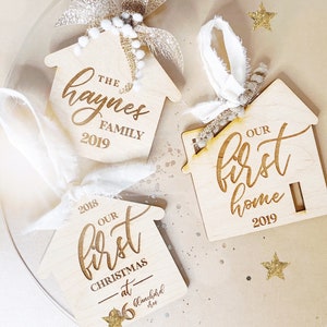 Custom Christmas Ornament for first home, personalized name and address clear ornament